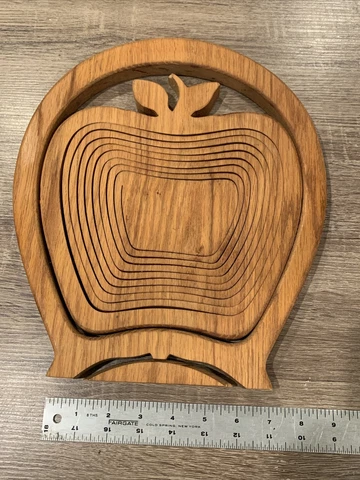 Wood Apple Shape Basket Folding Collapsible Bowl. Vintage Style Storage Cover