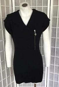 Guess Jeans Hoodie Shawl Collar Ribbed Sweater Dress Decor Zip M Navy Blue VNTG - Picture 1 of 15