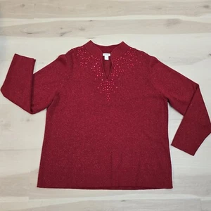 Dressbarn Sweater Women's Red Knit Pullover Rhinestone Acrylic Blend size 18/20 - Picture 1 of 11