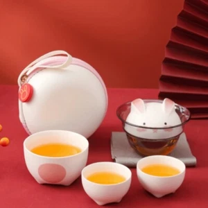 Chinesisches Teeservice Porzellan Teetasse Kaninchen Design Glas Krug Tragbar Tasche Geschenk - Bild 1 von 14