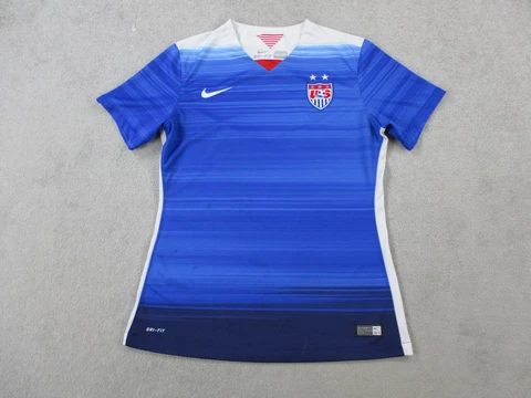 Nike Shirt Women Medium Blue USA Soccer Drifit Ombre Swoosh Training Jersey 2015 Cover