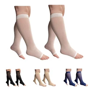 2 Pair 8-15 mmHg Sheer Compression Leg Calf Shin Thin Open Toe Socks Small/Me... - Picture 1 of 4