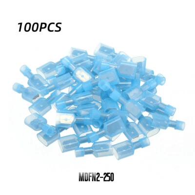 100Pcs Blue 16-14AWG Fully Insulated Male Spade Crimp Terminal Wire Connectors - Image 1 of 4