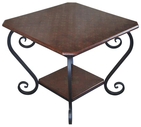 Brunschwig & Fils Vintage French Regency Scrolled Iron & Wood Side Accent Table Cover