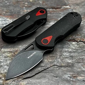 VORTEK STUBBY Black Micarta D2 Drop Point Blade Small EDC Folding Pocket Knife - Picture 1 of 10
