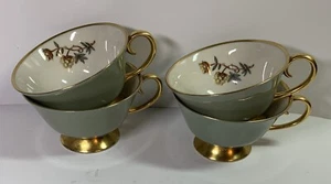 "4 tazas de colección Flintridge Avalon verde salvia oro solo sello dorado 2 1/4"" T" - Imagen 1 de 12