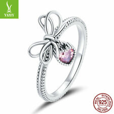 Authentic S925 Sterling Silver European Gift with Bow Rings For Fashion Women