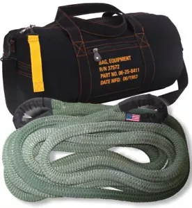 U.S. MIL-SERIES OD GREEN 1-1/8" X 30' Full-Size RECOVERY Kinetic ROPE w/ HD Bag - Picture 1 of 4