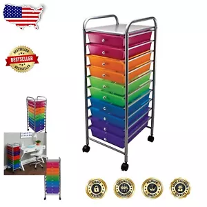Multi-Colored Drawer Cart with 10 Drawers and Locking Wheels - Easy to Assemble - Picture 1 of 7