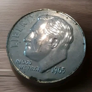 Large Novelty Metal Coin Replica of a 1965 Roosevelt Dime Paperweight 3 inch - Picture 1 of 4