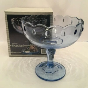 Indiana Glass Pastel Blue Teardrop Pedestal Fruit Bowl Compote Original Box - Picture 1 of 10