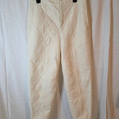 Fabletics Women's Cream Quilted Lined Winter Pants Tapered Ankle Size L - Image 1 of 4