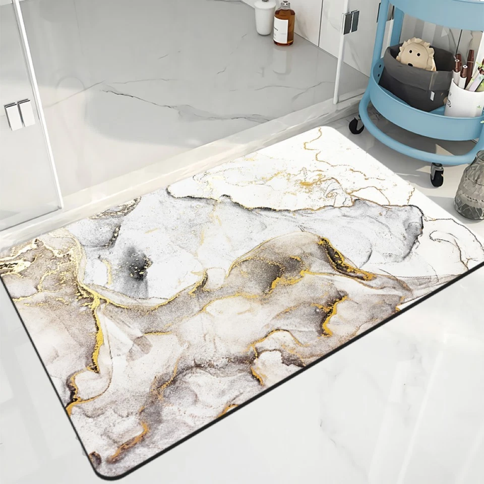 Badematte rutschfest saugfähig Badvorleger Badezimmerteppich Weißgold-013 - Bild 1 von 4