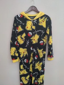 Black Pokemon Children's Footie Pajamas Zip Fleece One Piece Hooded - 14/16 - Picture 1 of 7