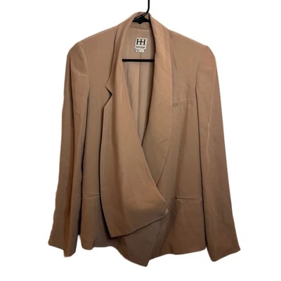 Haute Hippie Blazer Size 2 Tan 100% Silk Made in USA Drape Front Jacket $530 - Image 1 of 4