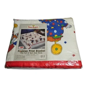 VTG Beacon Fashion Print Blanket Happy Clown Full/Twin Satin Trim NOS - READ - Picture 1 of 7