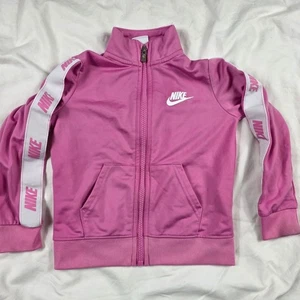 Nike Full Zip Track Jacket Girls 3T Pink White Logo Lightweight Activewear - Picture 1 of 10