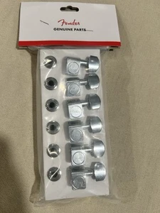Genuine Fender CHROME Tuners 6-InLine 2-pin Strat/Tele F Logo Machines - Picture 1 of 2