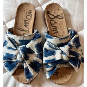 NWOT SAM EDLEMAN Henna Slide Flat Knotted Bow Gingham Sandals Size 6.5 - Picture 1 of 7