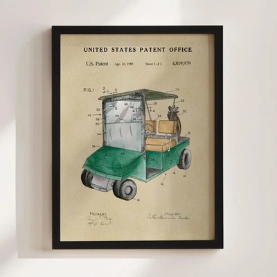 Green Golf Cart Poster – Vintage Golf Patent Wall Art Print, Gift for Golfers - Image 1 of 4