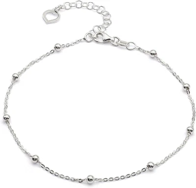 ® - Cavigliera Donna Con Perline in Argento 925 O Placcato Oro 18 Kt - Lunghezza - Immagine 1 di 4