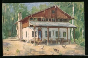 Künstler-AK Falkenberg i. Mark, an der Charlottenburger Hütte im Wald - Picture 1 of 2