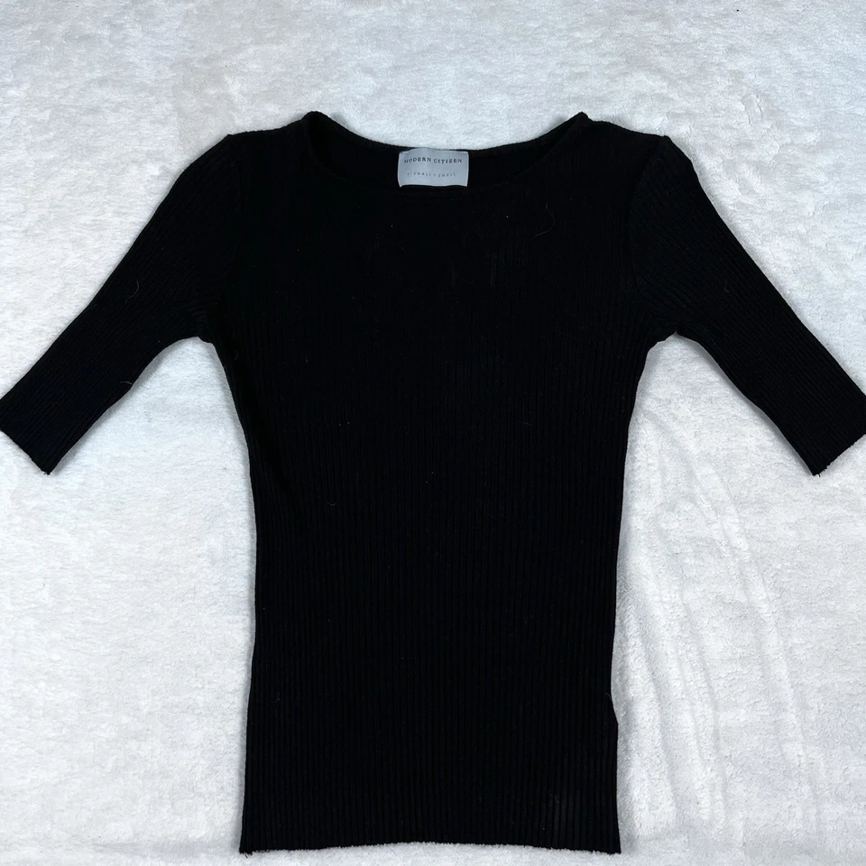 Женская блузка Michelle By Commune укороченный топ X-Small черная ребристая эластичная Y2K - Изображение 1 из 4
