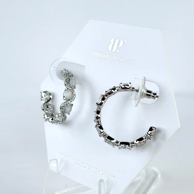 Bomb Party October Earrings Hoops "A Little Bit Legendary" Opal on Rhodium - Image 1 of 4