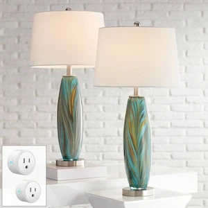 360 Lighting 29 1/2" Azure Glass Lamps Set of 2 with Smart Sockets - Picture 1 of 10