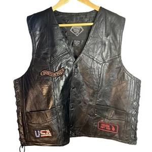 Diamond Plate Buffalo Leather Black Biker Vest with Patches Mens 2XL - Picture 1 of 17