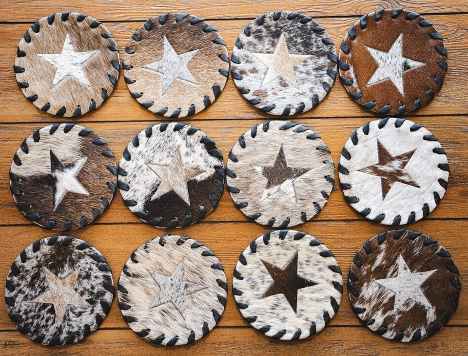 Montaña rusa de cuero de vaca estrella surtida - JUEGO DE 12 Foto 1 de 4