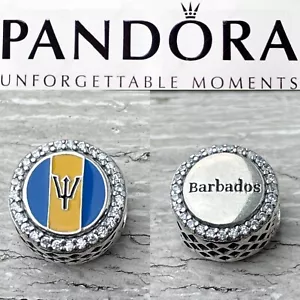 Pandora Barbados Country Exclusive Round Button Flag Charm - Picture 1 of 7