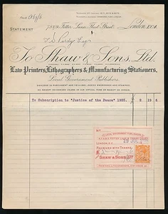 GB KG5 1925 SHAW + SONS PERFIN on RECEIPT + LABEL...LAW PUBLISHERS - Picture 1 of 1