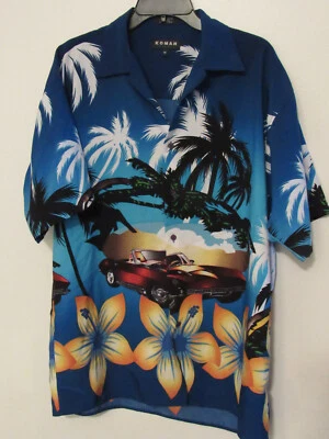 Koman 运动夏威夷衬衫男式中号多色 Corvette Beach 热带生动 — 第 1/4 张图片