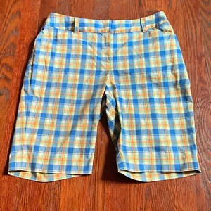 JONES NEW YORK SPORT PETITE 6P ORANGE BLUE PLAID STRETCH SHORTS ORANGE BLUE - Picture 1 of 10