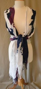 Dries van Noten Cotton & Silk Wrap Scarf Splatter Print White Blue Purple - Picture 1 of 6