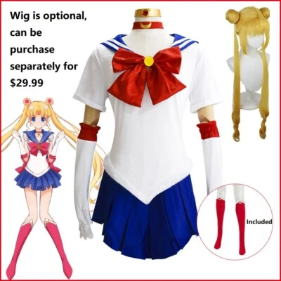 Sailor Moon Usagi Tsukino Cosplay Costume Dress w/Glove Headpiece (Optional Wig) - Image 1 of 4