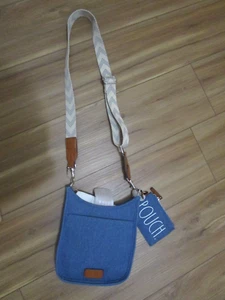 NWT Rae Dunn canvas small crossbody denim chambray leather accents BOHO strap - Picture 1 of 7
