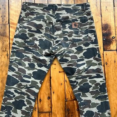 Pantalones de mezclilla Carhartt para hombre 36x32 camuflados pantalones rebeldes al aire libre ajustados con lengüeta de cuero ropa de calle Foto 1 de 4