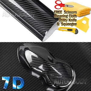 7D Premium Super Gloss Black Carbon Fiber Vinyl Wrap Bubble Free Air Release 6D - Picture 1 of 17
