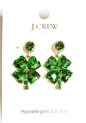 Pendientes J.Crew Factory Trébol Gema Declaración Verte Chapados en Oro Verde CG672 NUEVOS CON ETIQUETAS Foto 1 de 4