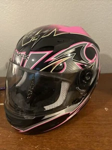 Ladies Black/Pink/White Full Face HAWK Motorcycle Helmet w/Visor, DOT, MEDIUM - Picture 1 of 11