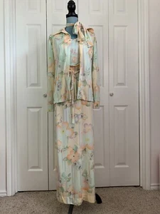 Juego de 4 piezas de camisa falda floral Vincenti vintage de 1970 pastel semi transparente - Imagen 1 de 8