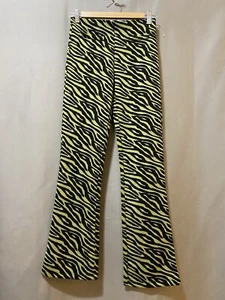NWOT ZARA Women Elastic Waist Mid-Rise Knit Flared Pants SZ S Green Black Zebra - Picture 1 of 11