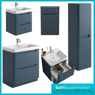 Bathroom Vanity Unit Basin Sink Furniture Storage Biella Blue BTW WC Pan