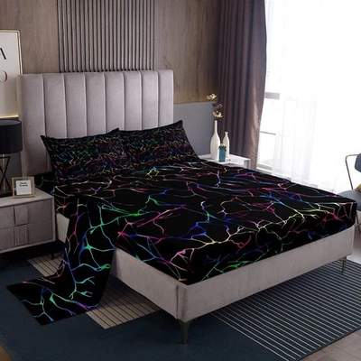 Colorful Metallic Marble Bed Sheets King Size Multicolor Glitter Sheet Set,Gr... - Image 1 of 4