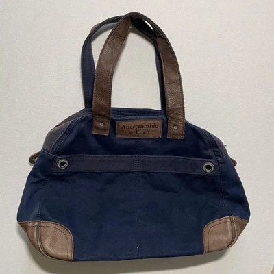 Винтажный Abercrombie & Fitch сумка с короткими ручками женщин синий коричневый холст кожаная сумочка Y2K - Изображение 1 из 4