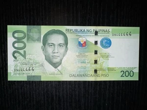 2020 Philippines 200 Piso Solid 4 Banknote DN 444444 (No Blind Mark Variety) UNC - Picture 1 of 2