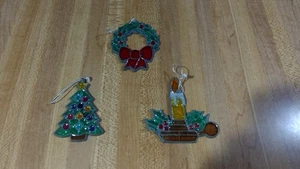 (3) Vintage Buntglas Weihnachtsschmuck, Weihnachtsbaum, Kranz, Kerze,! - Bild 1 von 5