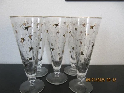 Juego de vasos vintage Libbey Pilsner Royal Fern de 5 MCM BARWARE Foto 1 de 3